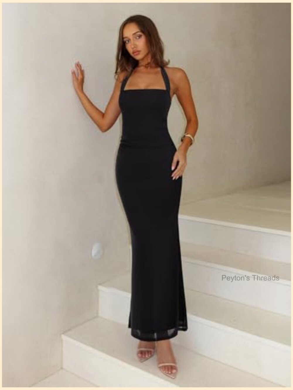 Mesh Sheer Sleeveless Wedding Guest Maxi Dress Ruched Bodycon Square Neck - Picture 3 of 7